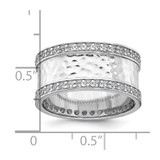 Sterling Silver Rhodium-plated CZ Polished And Hammered 9.5mm Band Size 8 Ring
