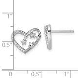 Sterling Silver Rhodium-plated CZ Polished Open Heart with Stars Post Earrings