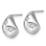 Sterling Silver Rhodium-plated CZ Polished Star Post J-Hoop Earrings