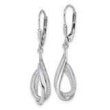 Sterling Silver Rhodium-plated CZ Polished Tear Drop Swirl Leverback Earrings