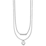 Sterling Silver Rhodium-plated CZ Puffed Heart 16 inch with 2 inch extender 2-strand Necklace