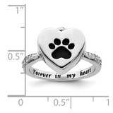 Sterling Silver Rhodium-plated CZ Shank Heart Enameled Paw Print FOREVER IN MY HEART (Inside) Ash Holder Size 6 Ring