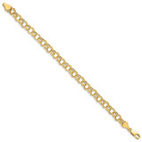 14k 6mm Hollow Double Link 8 inch Charm Bracelet