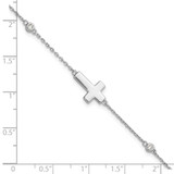 Sterling Silver Rhodium-plated CZ Sideways Cross 8in w/1in ext. Bracelet