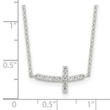Sterling Silver Rhodium-plated CZ Sideways Cross w/2in Ext Necklace - QG-8B0FD181-9399