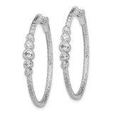 Sterling Silver Rhodium-plated CZ Textured Hoop Earrings