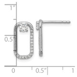 Sterling Silver Rhodium-plated CZ Textured Rectangle Post Earrings