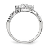 Sterling Silver Rhodium-plated CZ Two Stone Polished Bypass Ring - QR-72F89C56-6663