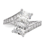 Sterling Silver Rhodium-plated CZ Two Stone Square Bypass Ring - QR-879899A6-7659