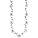 Sterling Silver Rhodium-plated CZ Vine Pattern and Fresheater Cultured Pearl Floral 16 inch Necklace