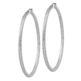 Sterling Silver Rhodium-plated D/C 3x65mm Hoop Earrings