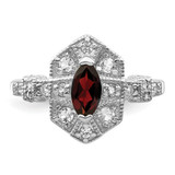 Sterling Silver Rhodium-plated Dark Red Marquise CZ Ring - QR-6DF68803-1529