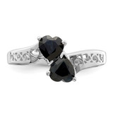 Sterling Silver Rhodium-plated Dark Sapphire Heart Ring - QD-5749CAF1-6279