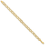 14k 6mm Solid Textured Triple Link 7 inch Charm Bracelet