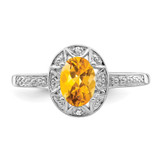 Sterling Silver Rhodium-plated Diam. & Citrine Ring - QB-1A9101E7-2083