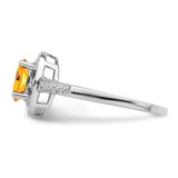 Sterling Silver Rhodium-plated Diam. & Citrine Ring - QB-3ED32263-9570