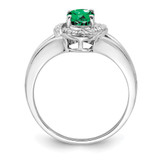 Sterling Silver Rhodium-plated Diam. & Created Emerald Ring - QB-27FD93D9-8479