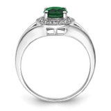 Sterling Silver Rhodium-plated Diam. & Created Emerald Ring - QB-B8B82A6B-8569