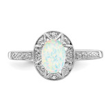 Sterling Silver Rhodium-plated Diam. & Created Opal Ring - QB-BFD25817-9245