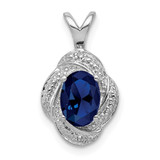 Sterling Silver Rhodium-plated Diam. & Created Sapphire Pendant - QB-7657062E-8823