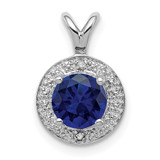Sterling Silver Rhodium-plated Diam. & Created Sapphire Pendant - QB-D398CC2A-1639