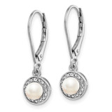 Sterling Silver Rhodium-plated Diam. & FW Cultured Pearl Earrings - QB-832C8AF1-3801