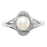 Sterling Silver Rhodium-plated Diam. & FW Cultured Pearl Ring - QB-0D5FE7F7-5723