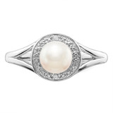 Sterling Silver Rhodium-plated Diam. & FW Cultured Pearl Ring - QB-B9D09DA2-6573