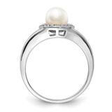 Sterling Silver Rhodium-plated Diam. & FW Cultured Pearl Ring - QB-E18C46F9-3680