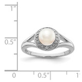 Sterling Silver Rhodium-plated Diam. & FW Cultured Pearl Ring - QB-EA4F902B-6802