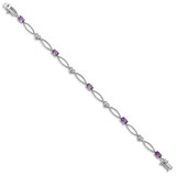 Sterling Silver Rhodium-plated Diamond & Amethyst Oval D/C Bracelet