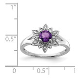 Sterling Silver Rhodium-plated Diamond & Amethyst Ring - QR-589D5471-8844