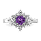 Sterling Silver Rhodium-plated Diamond & Amethyst Ring - QR-DE008978-6779