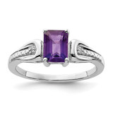 Sterling Silver Rhodium-plated Diamond & Amethyst Ring - QR-DFAB1F73-5217