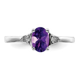 Sterling Silver Rhodium-plated Diamond & Amethyst Ring - QR-FBE178EB-7856