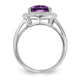 Sterling Silver Rhodium-plated Diamond & Checker-Cut Amethyst Ring - QR-E3247452-3787