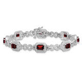 Sterling Silver Rhodium-plated Diamond & Garnet Bracelet