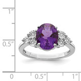 Sterling Silver Rhodium-plated Diamond & Oval Amethyst Ring - QR-D8038D24-3053