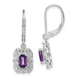 Sterling Silver Rhodium-plated Diamond and Amethyst Earrings - QE-B526E9B8-8178