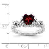 Sterling Silver Rhodium-plated Diamond and Garnet Ring - QR-77E92F07-9849