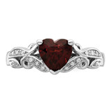 Sterling Silver Rhodium-plated Diamond and Garnet Ring - QR-77E92F07-9849