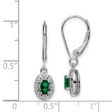 Sterling Silver Rhodium-plated Diamond/Lab Created Emerald Earrings