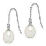 Sterling Silver Rhodium-plated Diamond-cut 6-7mm White Teardrop Freshwater Cultured Pearl Dangle Earrings