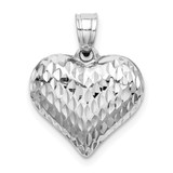 Sterling Silver Rhodium-plated Diamond-cut Puffed Heart Pendant - QC-78650394-3479