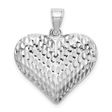 Sterling Silver Rhodium-plated Diamond-cut Puffed Heart Pendant - QC-D7AC7862-3399