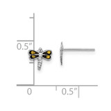 Sterling Silver Rhodium-plated Dragonfly Post Earrings