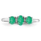 Sterling Silver Rhodium-plated Emerald 3 Stone and Diamond Ring - QR-188E8E0B-2930