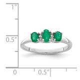 Sterling Silver Rhodium-plated Emerald 3 Stone and Diamond Ring - QR-2036ADE9-4751