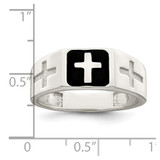 Sterling Silver Rhodium-plated Enameled Cross Ring - QR-3607F16F-9825