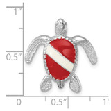 Sterling Silver Rhodium-plated Enameled Polished Dive Flag Turtle Chain Slide